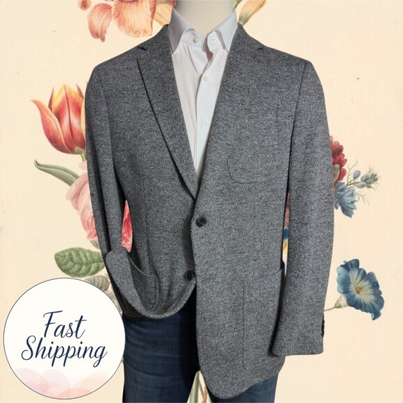 BANANA REPUBLIC Slim fit Mens Blazer 42R Gray Sport Coat Two Button Jacket Wool - Picture 1 of 13